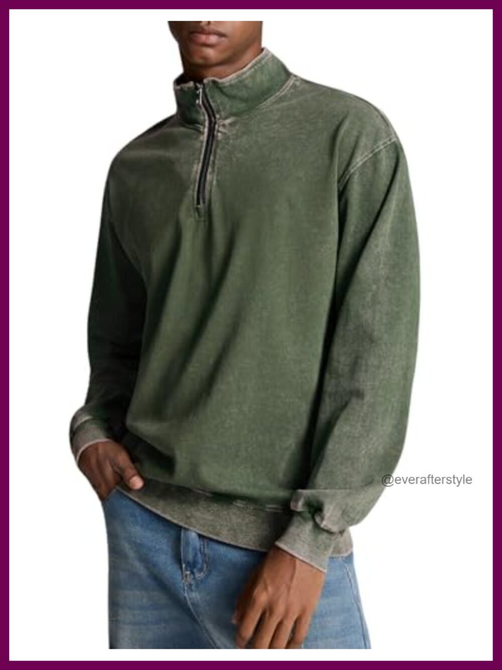 Men's Quarter Zip Sweatshirt Mock Neck Cotton Pullover Streetwear